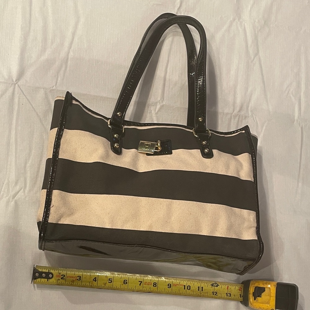 Tommy Hilfiger Black and Cream Striped Tote Bag